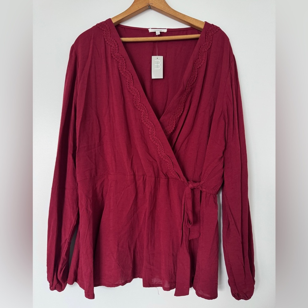 Maurices Burgundy Faux Wrap Top, Size XXL - NWT